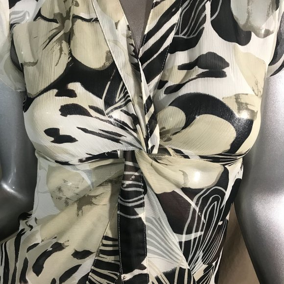 M.K.M Designs Women's Small Y2K Semi Sheer Crop Belly Relieving Blouse V Neck To - Picture 4 of 15